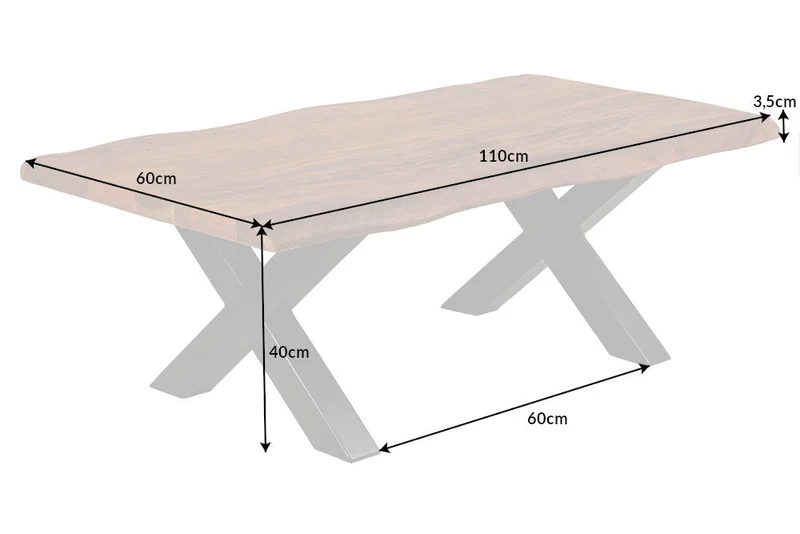Table basse en bois massif MAMMUT 110cm bord acacia finition miel plateau 3,5cm