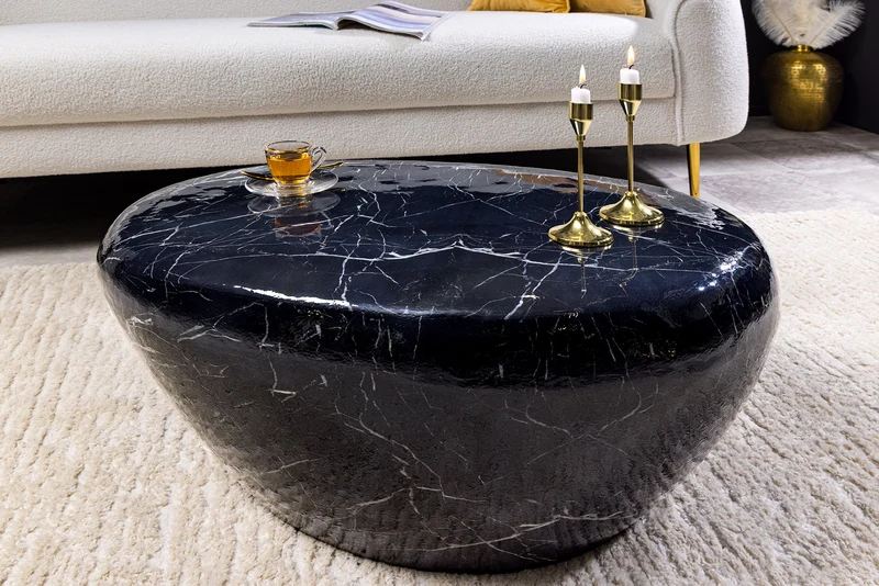 Table basse artisanale STONE 75cm design marbre noir métal