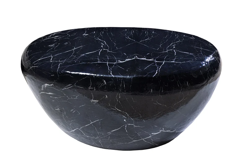 Table basse artisanale STONE 75cm design marbre noir métal