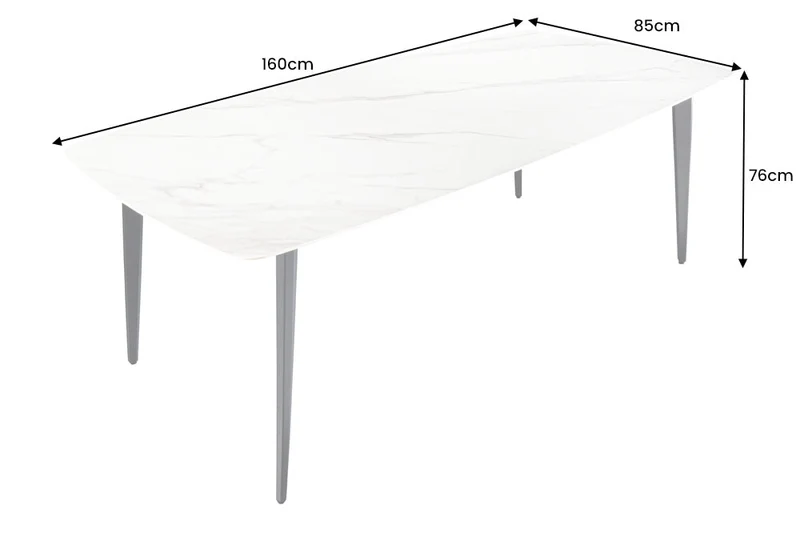 Table à manger MILANO 160 cm marbre blanc céramique structure métal noir