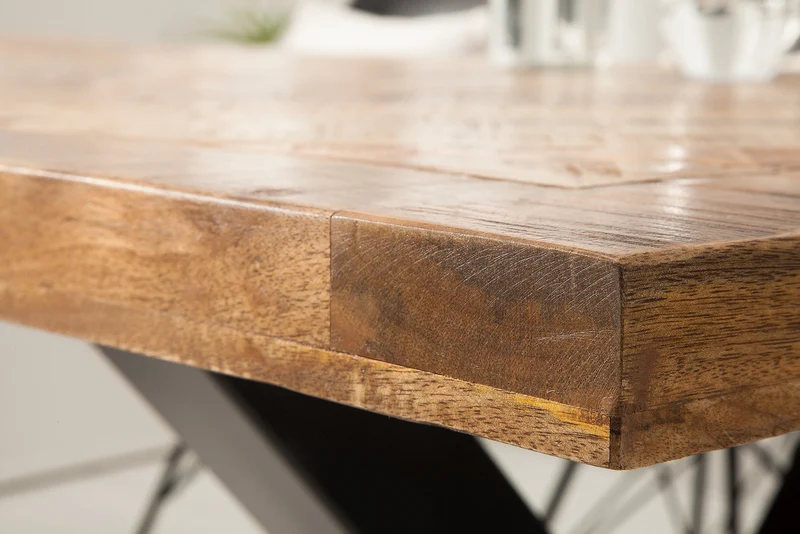 Table à manger solide INFINITY HOME 160 cm en bois de manguier noir naturel design industriel cadre en X
