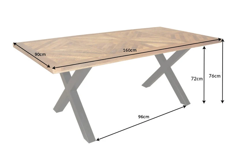 Table à manger solide INFINITY HOME 160 cm en bois de manguier noir naturel design industriel cadre en X