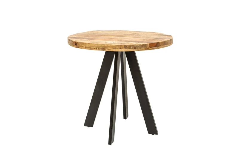 Table à manger solide IRON CRAFT 80cm ronde en bois de manguier naturel