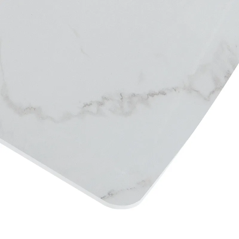 Table de salle à manger rectangulaire extensible 120-160cm, effet marbre blanc imprimé avec pied en forme X INFOCHEM