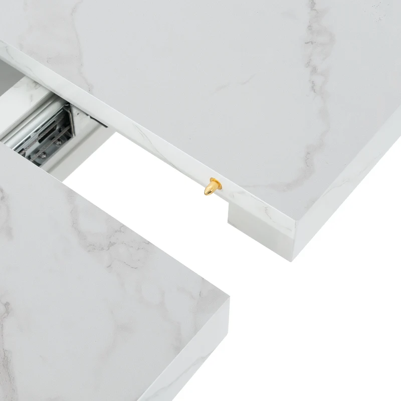 Table de salle à manger rectangulaire extensible 120-160cm, effet marbre blanc imprimé avec pied en forme X INFOCHEM