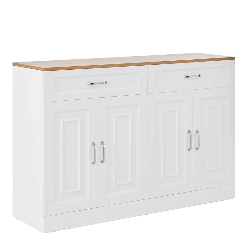Buffet effet bois et blanc 4 portes et 2 tiroirs 120*35cm OPALPHYT