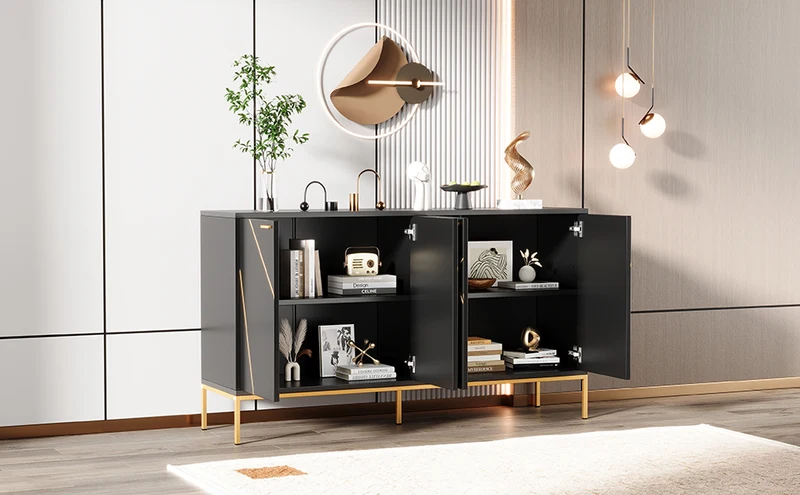 Buffet design noir motifs géométriques dorés et pieds en métal MAUS