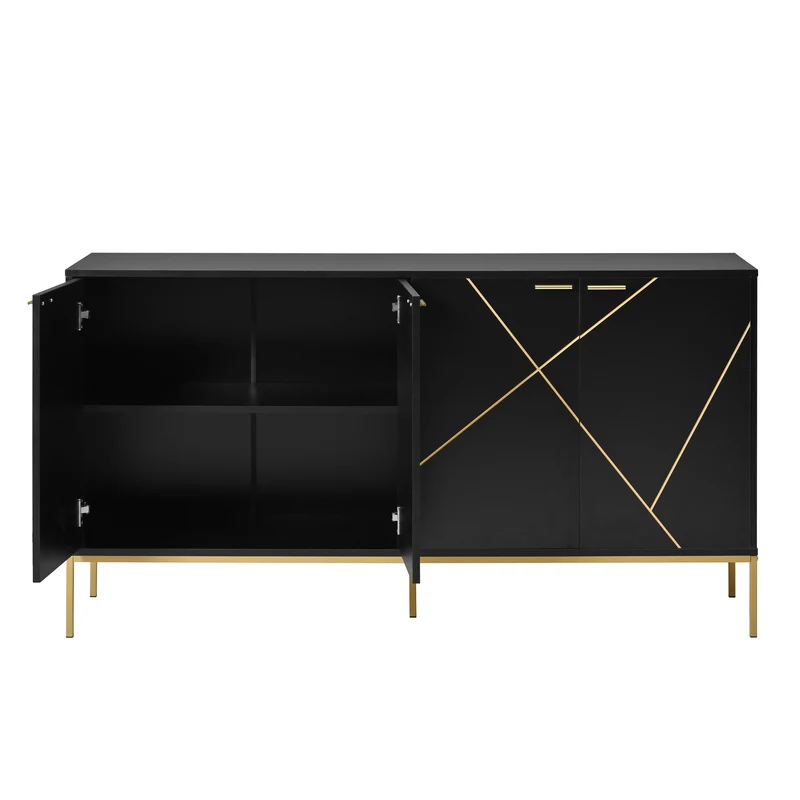 Buffet design noir motifs géométriques dorés et pieds en métal MAUS