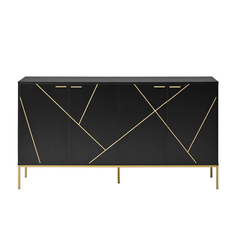 Buffet design noir motifs géométriques dorés et pieds en métal MAUS