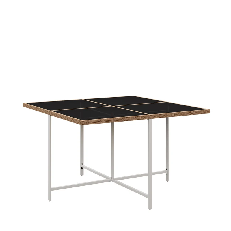 Ensemble table et chaises d'extérieur jardin 7 pièces pour 6 personnes, table en verre trempé et rotin, coussins imperméables INGO