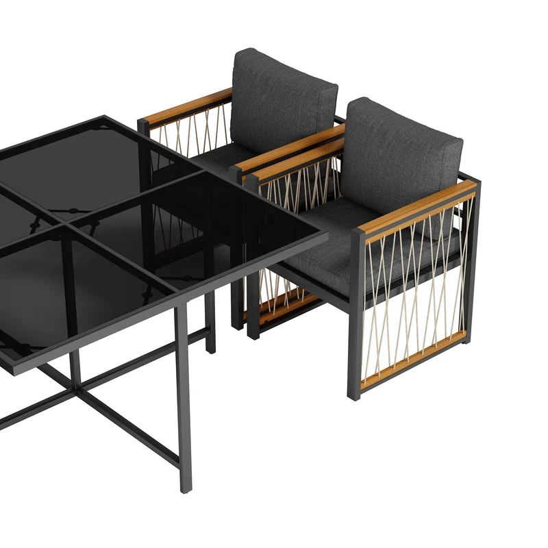 Ensemble de salle à manger d'extérieur, table en verre trempé, 7 pièces pour 6 personnes patio de jardin YOLVAERS