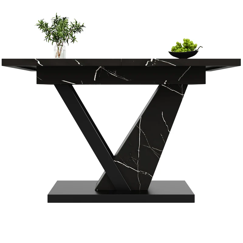 Table de salle à manger extensible effet marble noir pieds en forme de V (120-160*75cm) STRAKUL