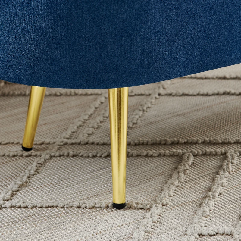 Banquette coffre pouf en velours bleu avec pieds dorés 20L 110x41x47 cm COALCOVE
