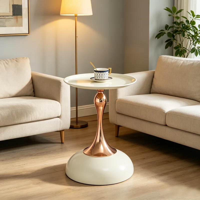 Table d'appoint ronde acier carbone blanc et dorée 38x38x54 cm PHOENIXRISE