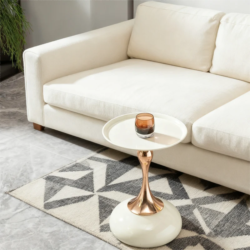 Table d'appoint ronde acier carbone blanc et dorée 38x38x54 cm PHOENIXRISE