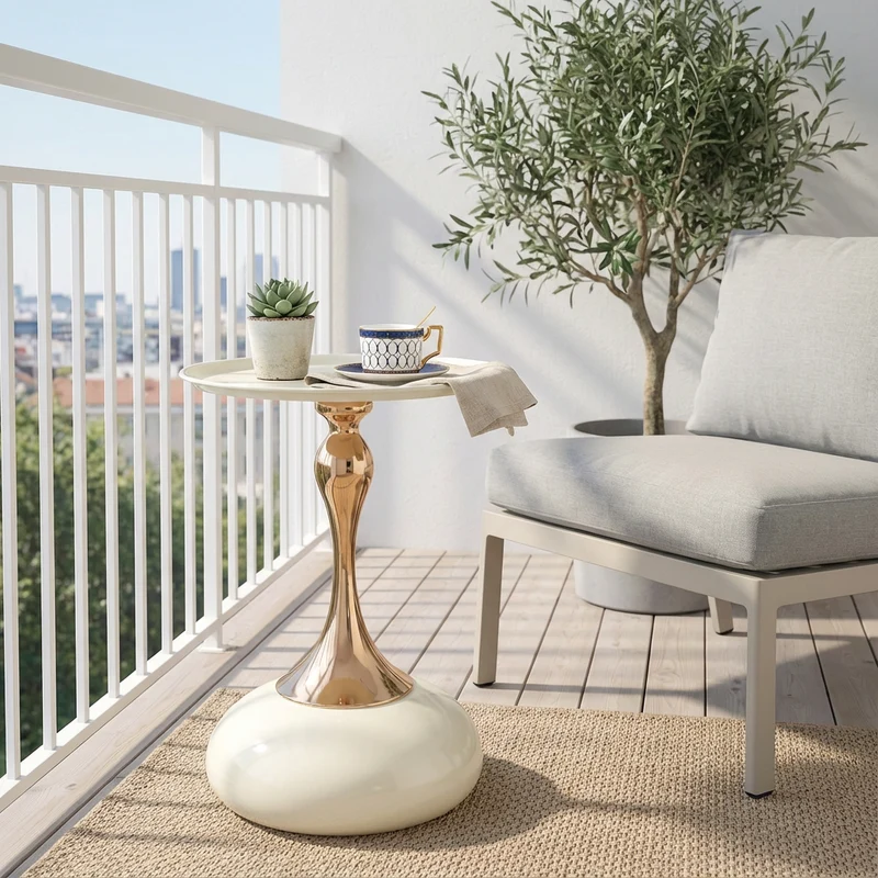 Table d'appoint ronde acier carbone blanc et dorée 38x38x54 cm PHOENIXRISE
