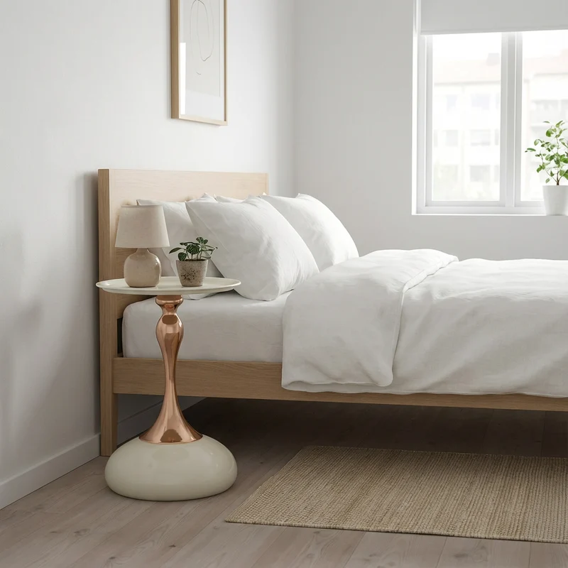 Table d'appoint ronde acier carbone blanc et dorée 38x38x54 cm PHOENIXRISE