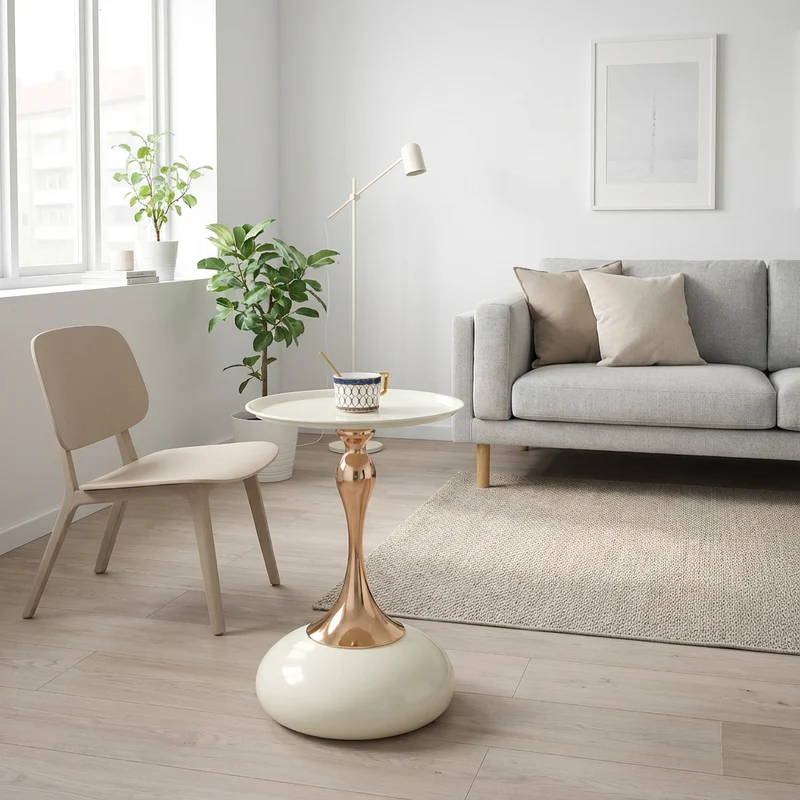 Table d'appoint ronde acier carbone blanc et dorée 38x38x54 cm PHOENIXRISE