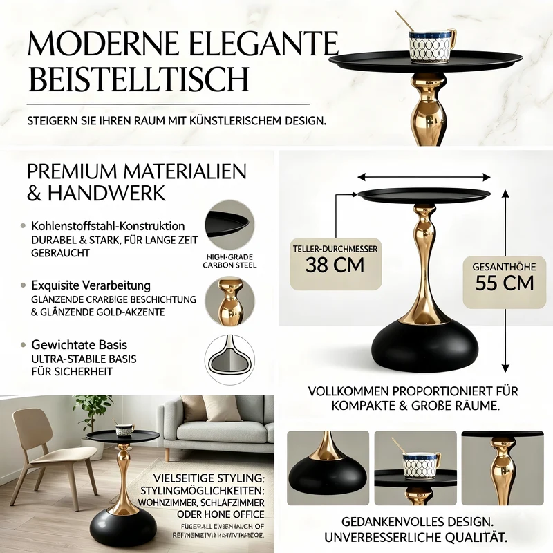 Table d'appoint ronde acier carbone noir et dorée 38x38x54 cm SINGINGSTREAM