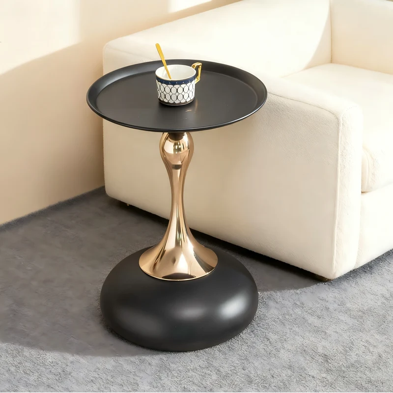 Table d'appoint ronde acier carbone noir et dorée 38x38x54 cm SINGINGSTREAM