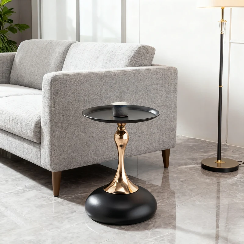 Table d'appoint ronde acier carbone noir et dorée 38x38x54 cm SINGINGSTREAM