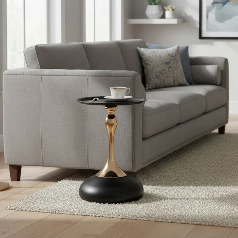 Table d'appoint ronde acier carbone noir et dorée 38x38x54 cm SINGINGSTREAM