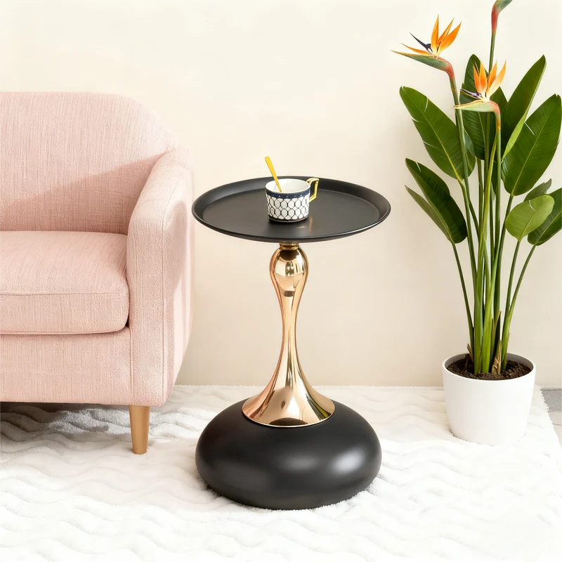 Table d'appoint ronde acier carbone noir et dorée 38x38x54 cm SINGINGSTREAM