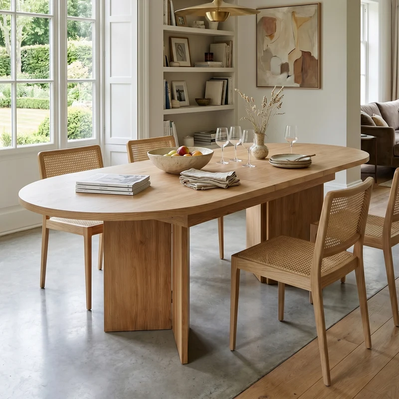 Table à manger extensible effet chêne ovale 4 à 6 personnes coins arrondis 120/160x80cm ADJUSTMARBLELINE