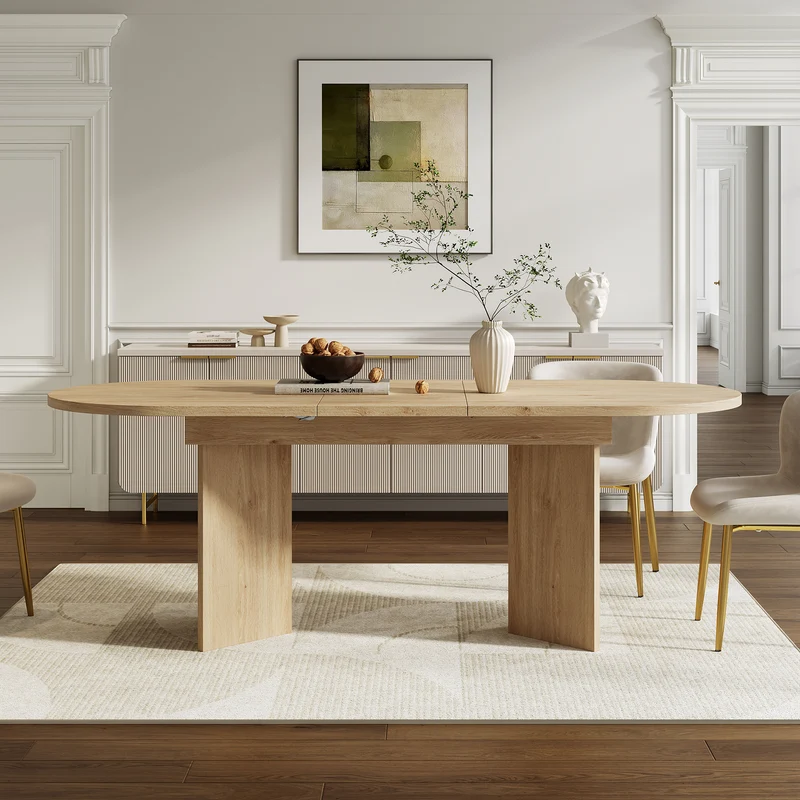 Table à manger extensible effet chêne ovale 4 à 6 personnes coins arrondis 120/160x80cm ADJUSTMARBLELINE