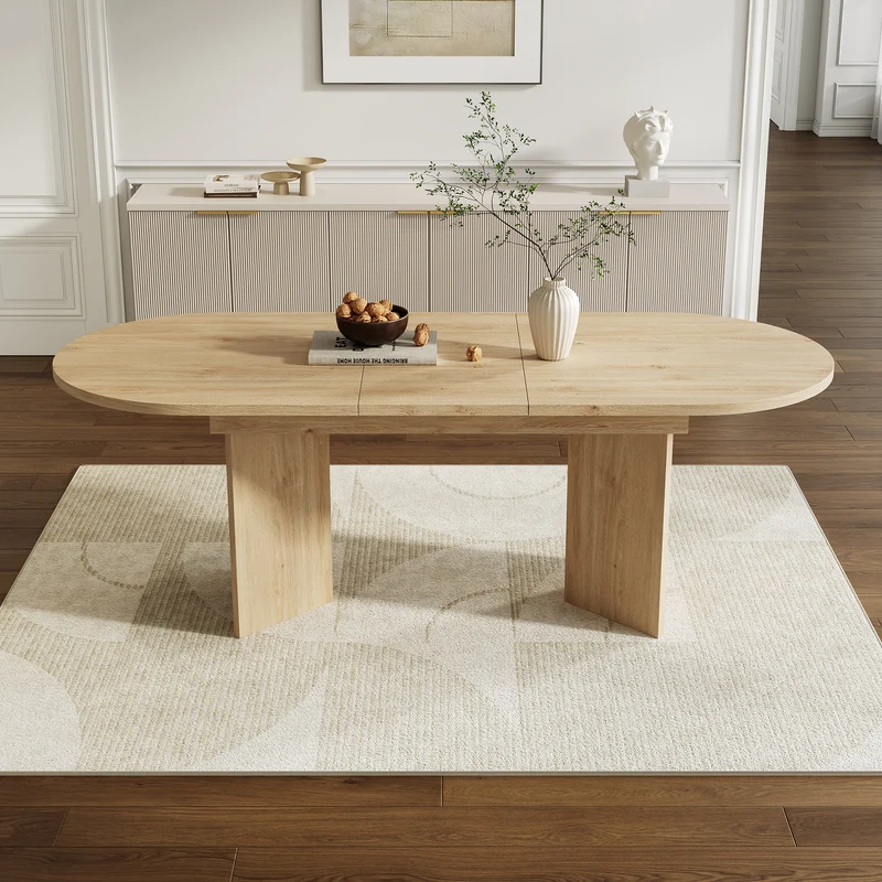 Table à manger extensible effet chêne ovale 4 à 6 personnes coins arrondis 120/160x80cm ADJUSTMARBLELINE