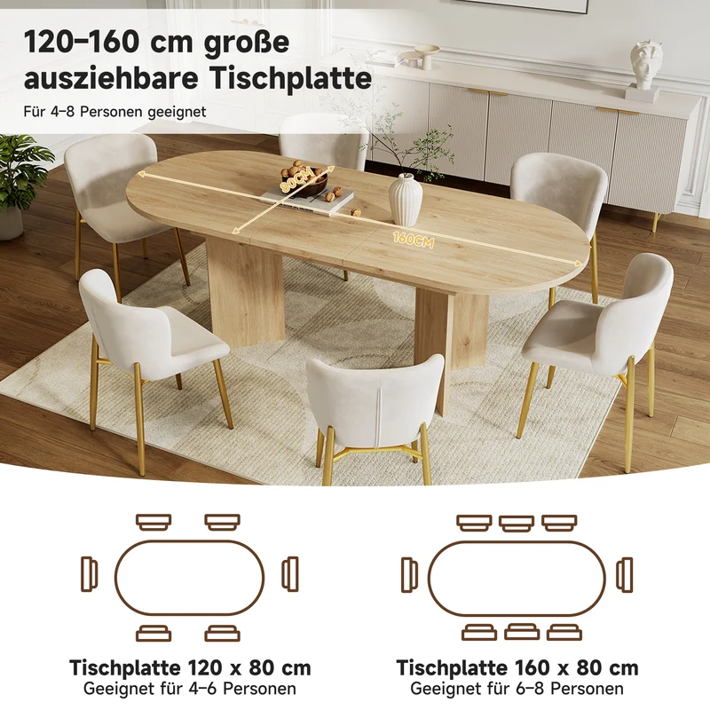 Table à manger extensible effet chêne ovale 4 à 6 personnes coins arrondis 120/160x80cm ADJUSTMARBLELINE