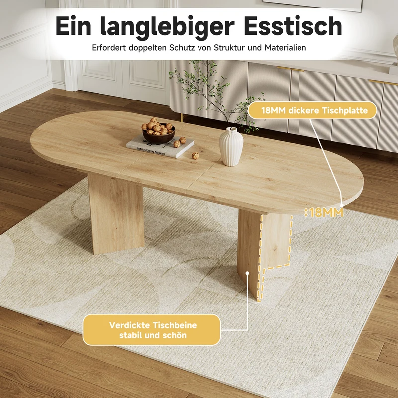 Table à manger extensible effet chêne ovale 4 à 6 personnes coins arrondis 120/160x80cm ADJUSTMARBLELINE