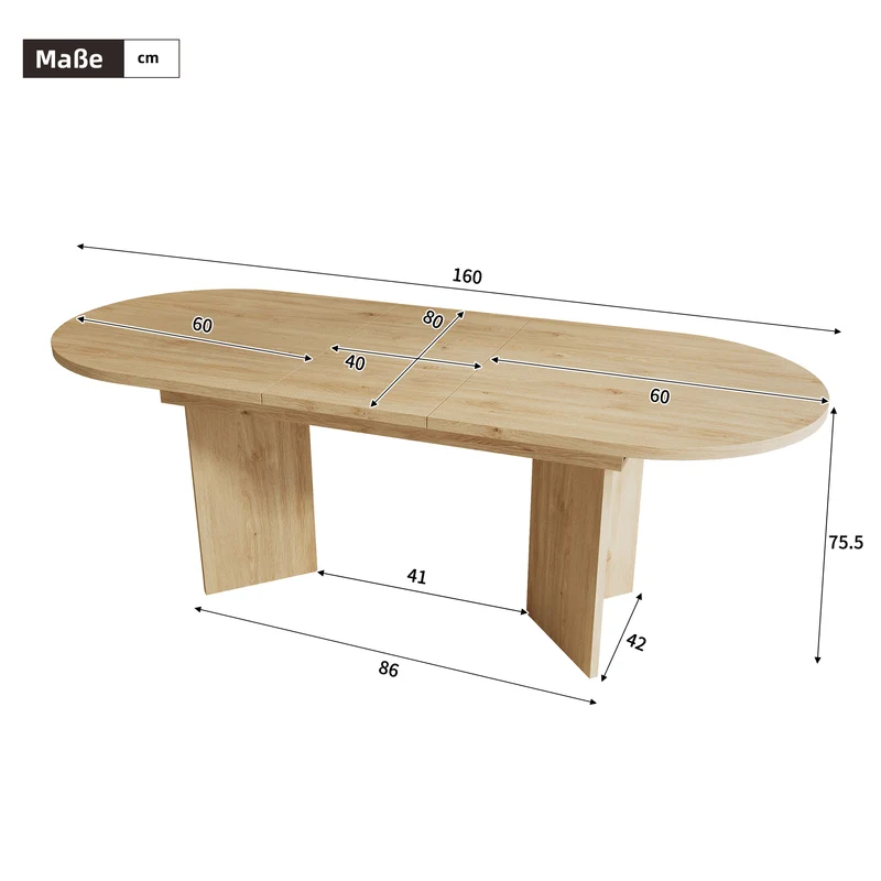 Table à manger extensible effet chêne ovale 4 à 6 personnes coins arrondis 120/160x80cm ADJUSTMARBLELINE