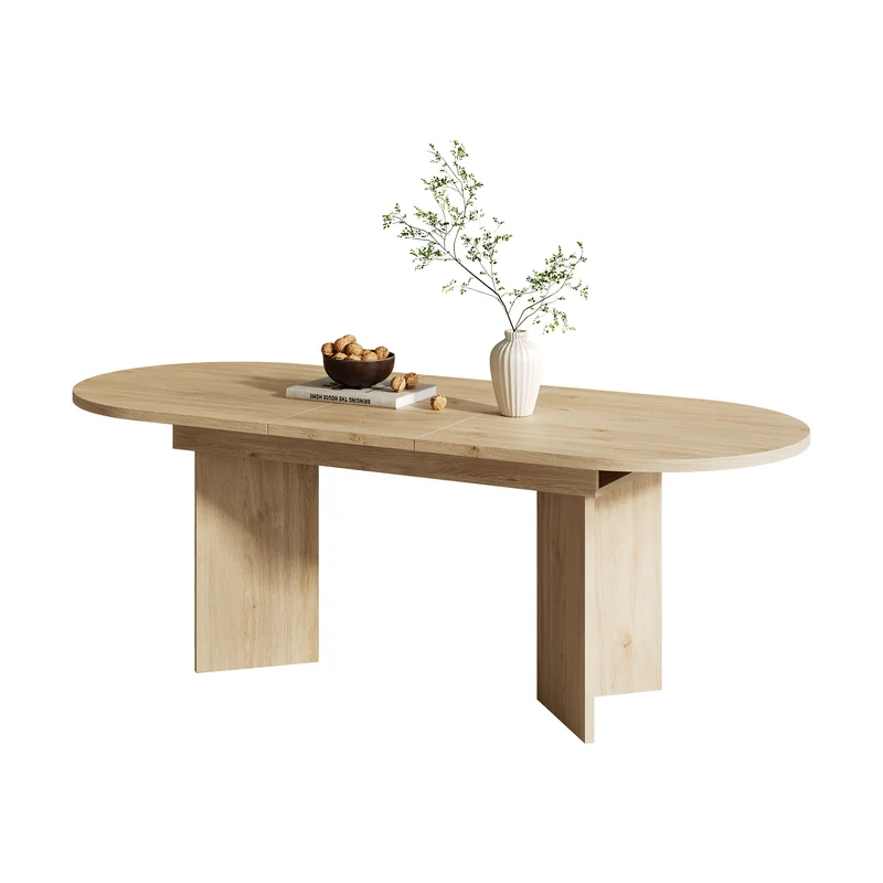Table à manger extensible effet chêne ovale 4 à 6 personnes coins arrondis 120/160x80cm ADJUSTMARBLELINE