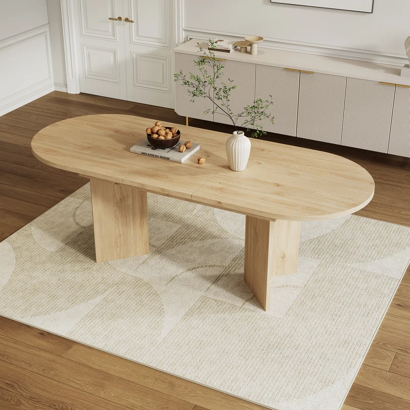 Table à manger extensible effet chêne ovale 4 à 6 personnes coins arrondis 120/160x80cm ADJUSTMARBLELINE
