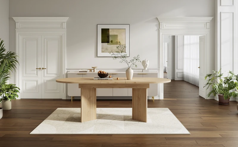 Table à manger extensible effet chêne ovale 4 à 6 personnes coins arrondis 120/160x80cm ADJUSTMARBLELINE