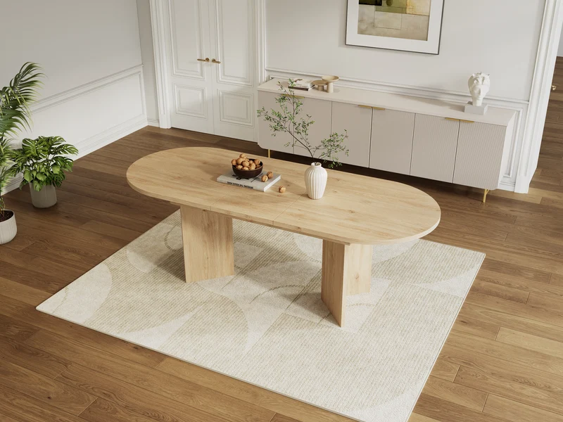 Table à manger extensible effet chêne ovale 4 à 6 personnes coins arrondis 120/160x80cm ADJUSTMARBLELINE