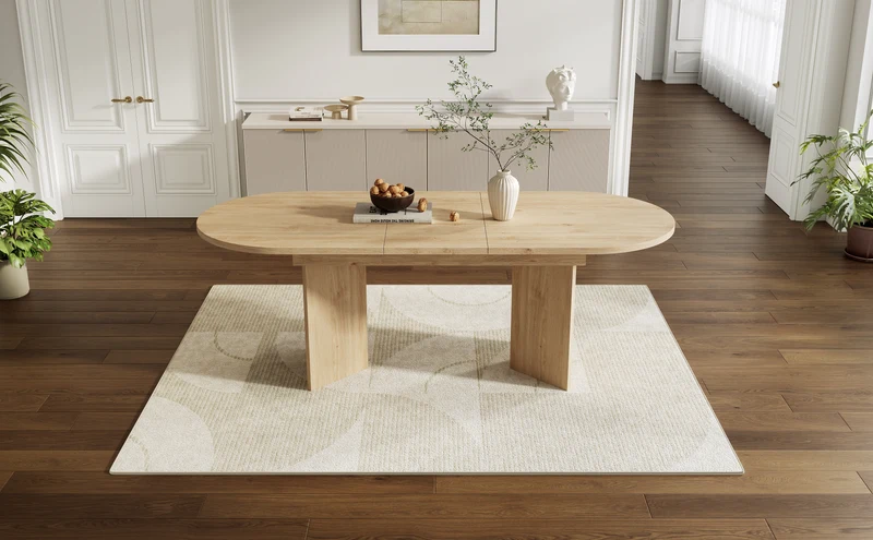 Table à manger extensible effet chêne ovale 4 à 6 personnes coins arrondis 120/160x80cm ADJUSTMARBLELINE
