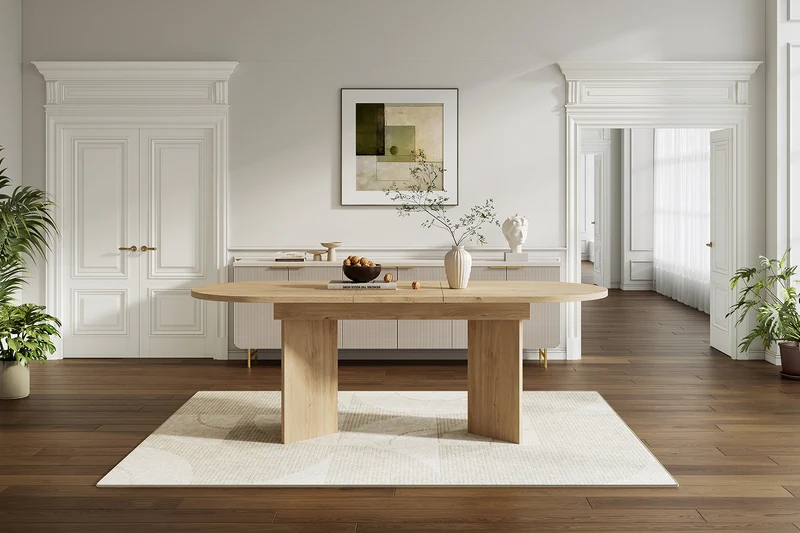 Table à manger extensible effet chêne ovale 4 à 6 personnes coins arrondis 120/160x80cm ADJUSTMARBLELINE