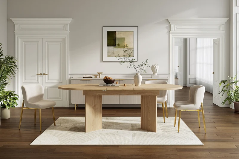 Table à manger extensible effet chêne ovale 4 à 6 personnes coins arrondis 120/160x80cm ADJUSTMARBLELINE