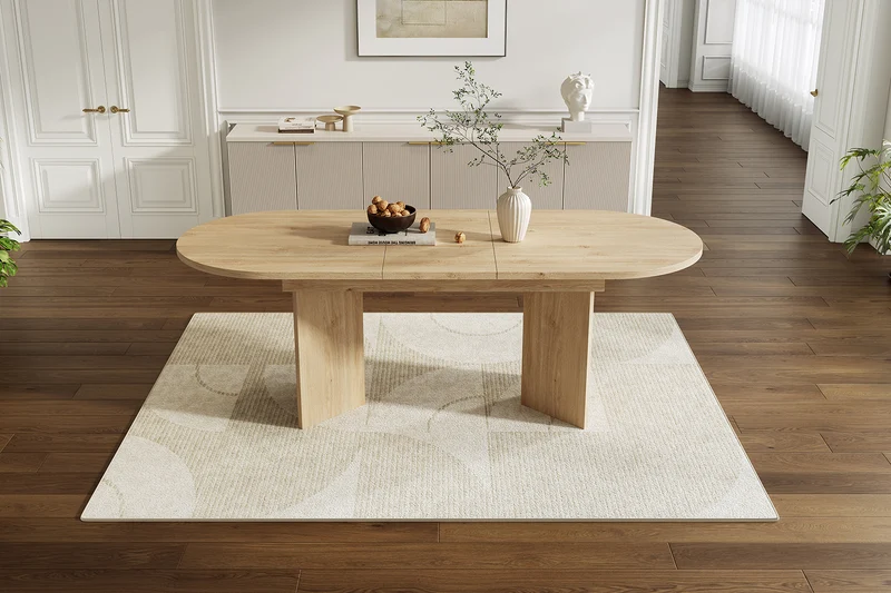 Table à manger extensible effet chêne ovale 4 à 6 personnes coins arrondis 120/160x80cm ADJUSTMARBLELINE