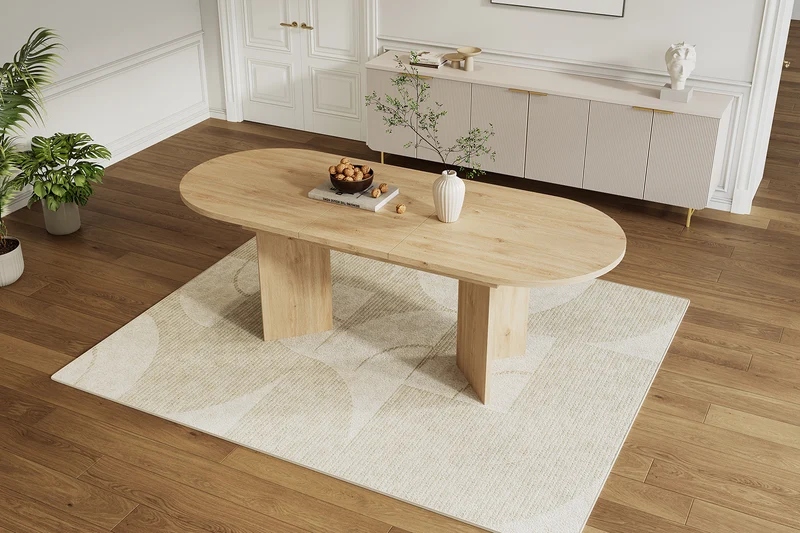Table à manger extensible effet chêne ovale 4 à 6 personnes coins arrondis 120/160x80cm ADJUSTMARBLELINE