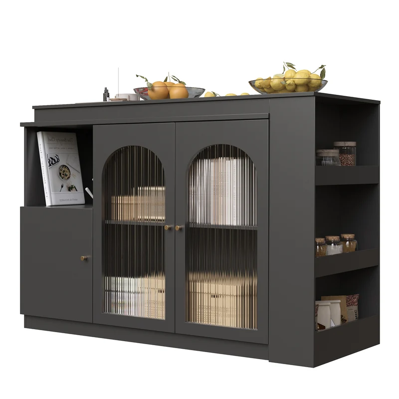 Table de bar noire pivotante 360° avec portes vitrées 120x40x97cm ARMOIRECOLLECTION