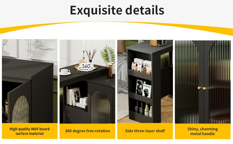 Table de bar noire pivotante 360° avec portes vitrées 120x40x97cm ARMOIRECOLLECTION