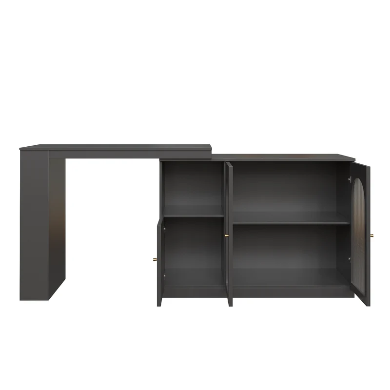 Table de bar noire pivotante 360° avec portes vitrées 120x40x97cm ARMOIRECOLLECTION