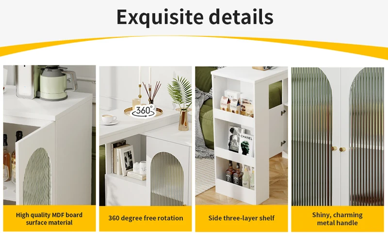 Table de bar pivotant 360° blanc, porte en verre et rangement 120x40x97cm ARMOIRECONCRETE