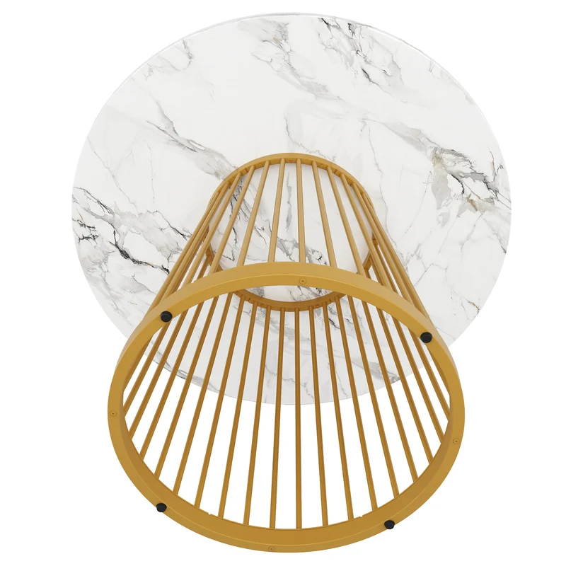 Table à manger ronde effet marbre blanc, pieds dorés 80x80x76cm ARMOIREDESIGN