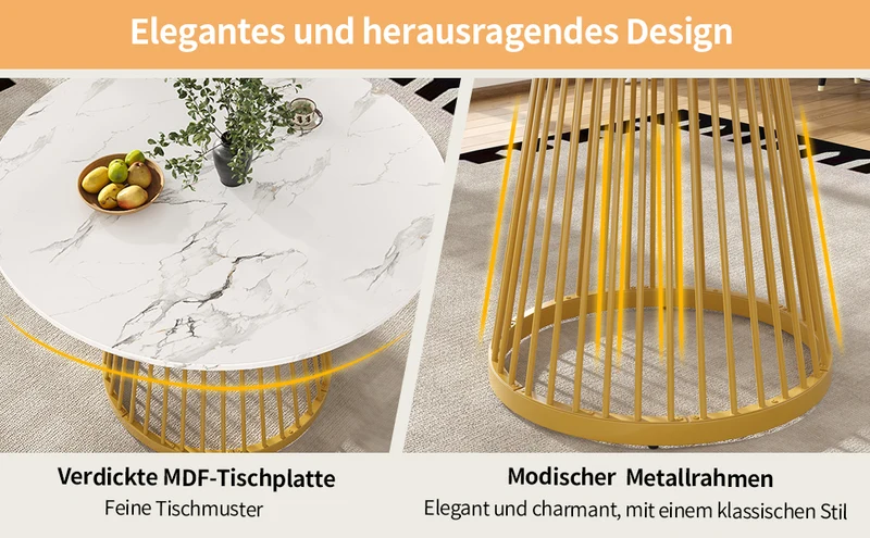 Table à manger ronde effet marbre blanc, pieds dorés 80x80x76cm ARMOIREDESIGN