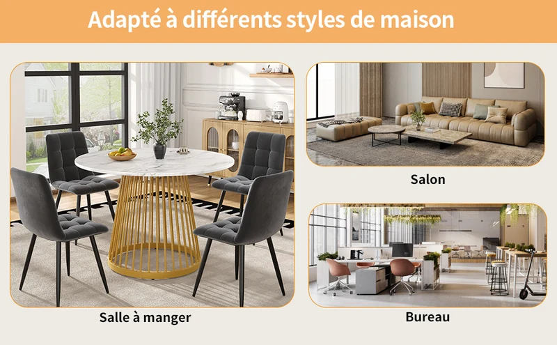 Table à manger ronde effet marbre blanc, pieds dorés 80x80x76cm ARMOIREDESIGN