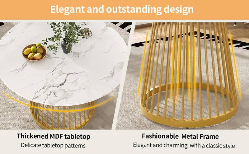 Table à manger ronde effet marbre blanc, pieds dorés 80x80x76cm ARMOIREDESIGN
